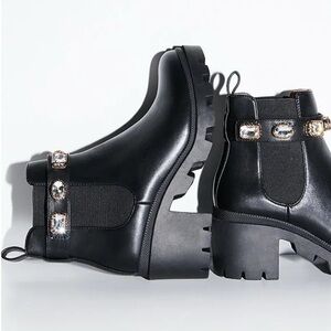 Amulet Jewel Embellished Lug Sole Chunky Block Heel Combat Platform Booties